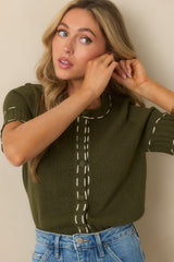 An Everyday Thing Olive Green Knit Short Sleeve Cardigan