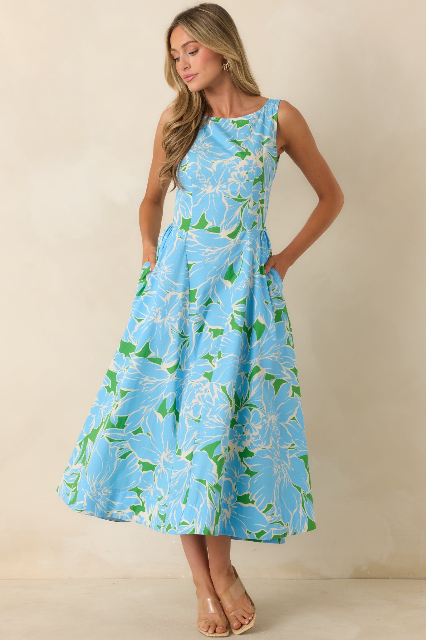 What A Delight Blue Floral Cotton Midi Dress