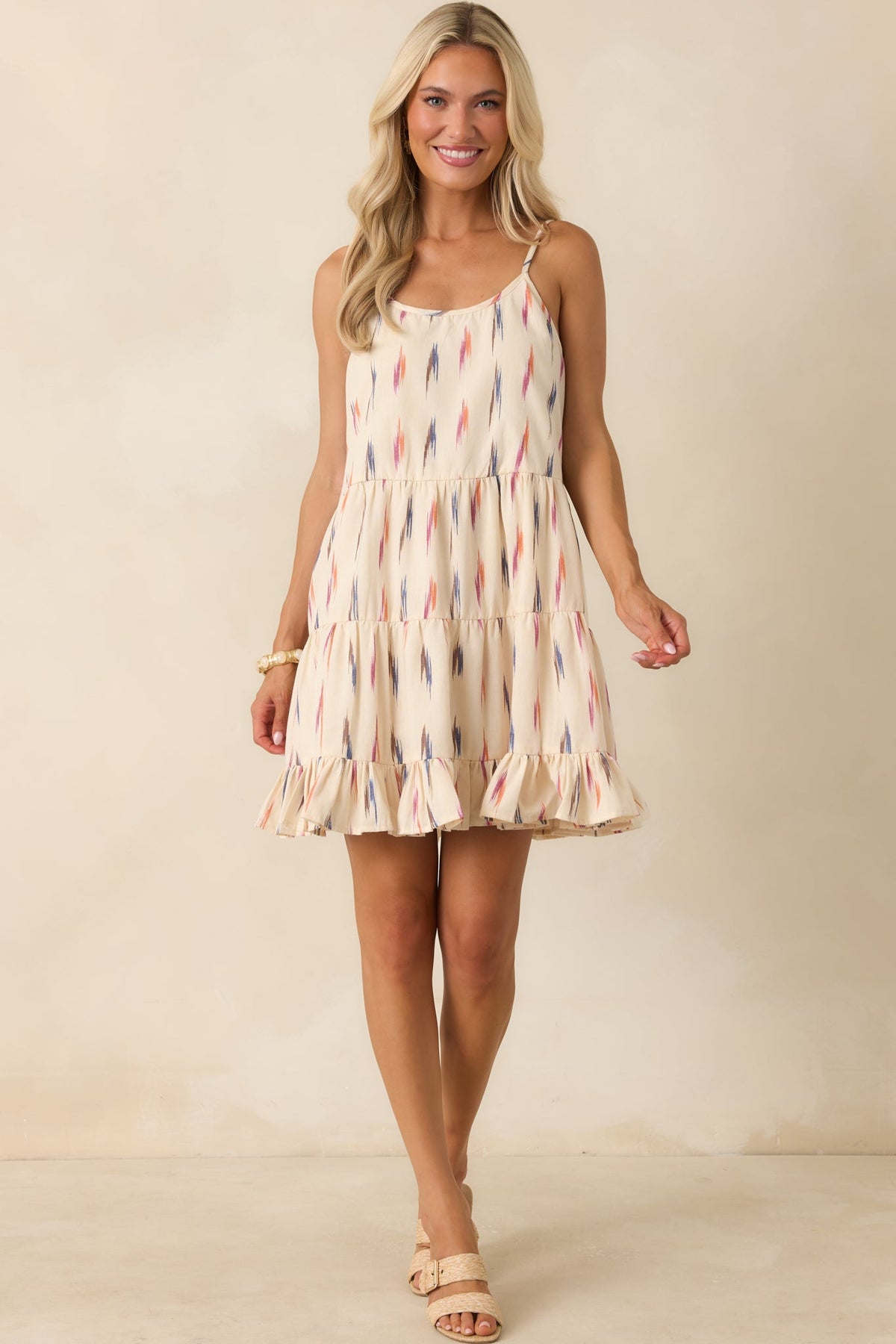 Painted Desert Ivory Multi Print Cotton Tiered Mini Dress