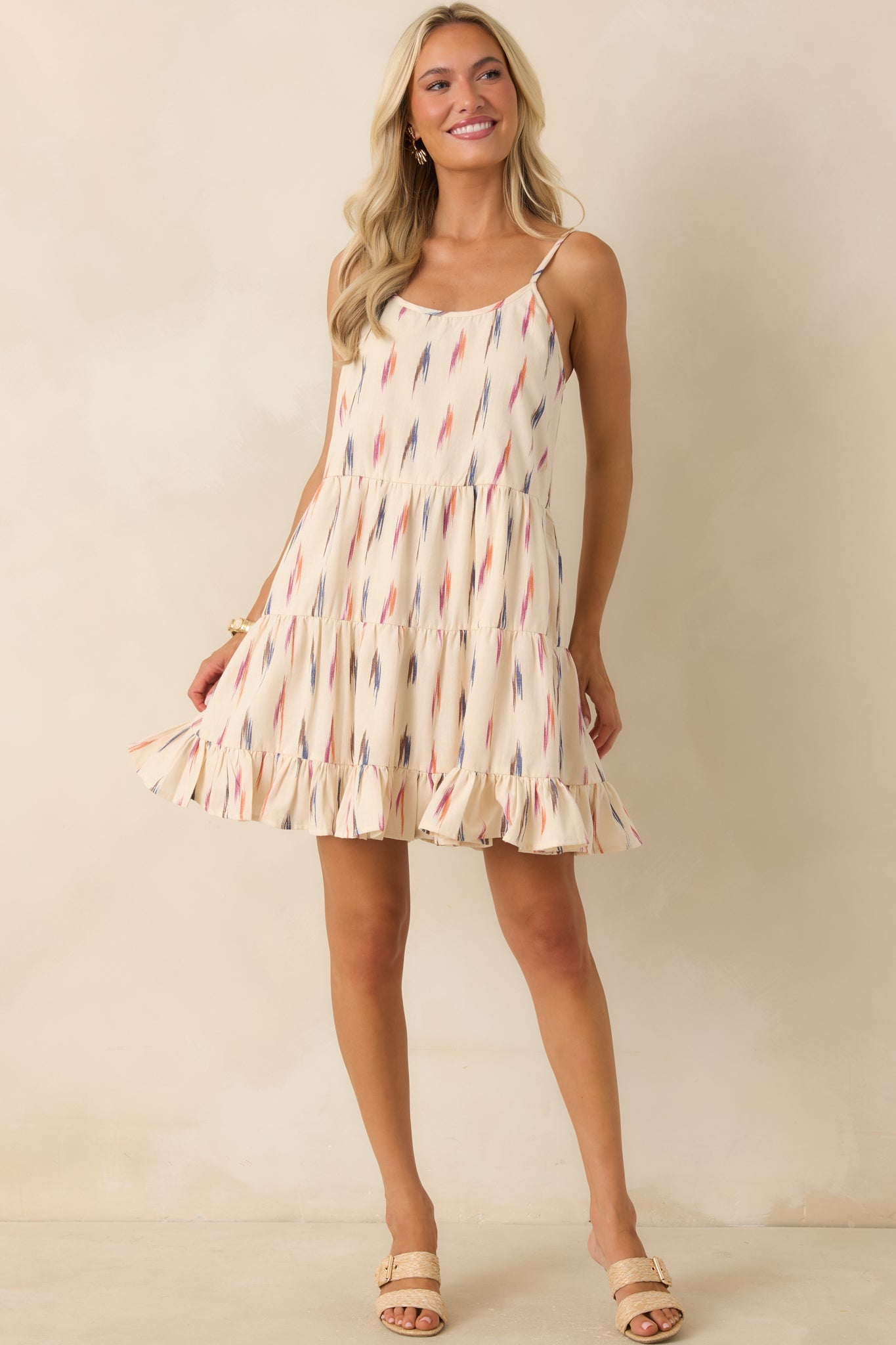 Painted Desert Ivory Multi Print Cotton Tiered Mini Dress