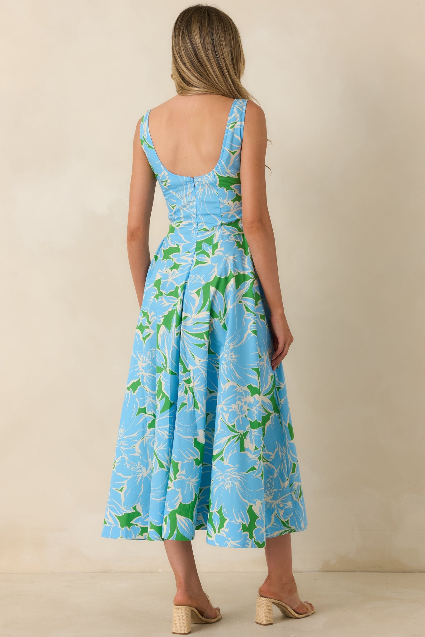 What A Delight Blue Floral Cotton Midi Dress