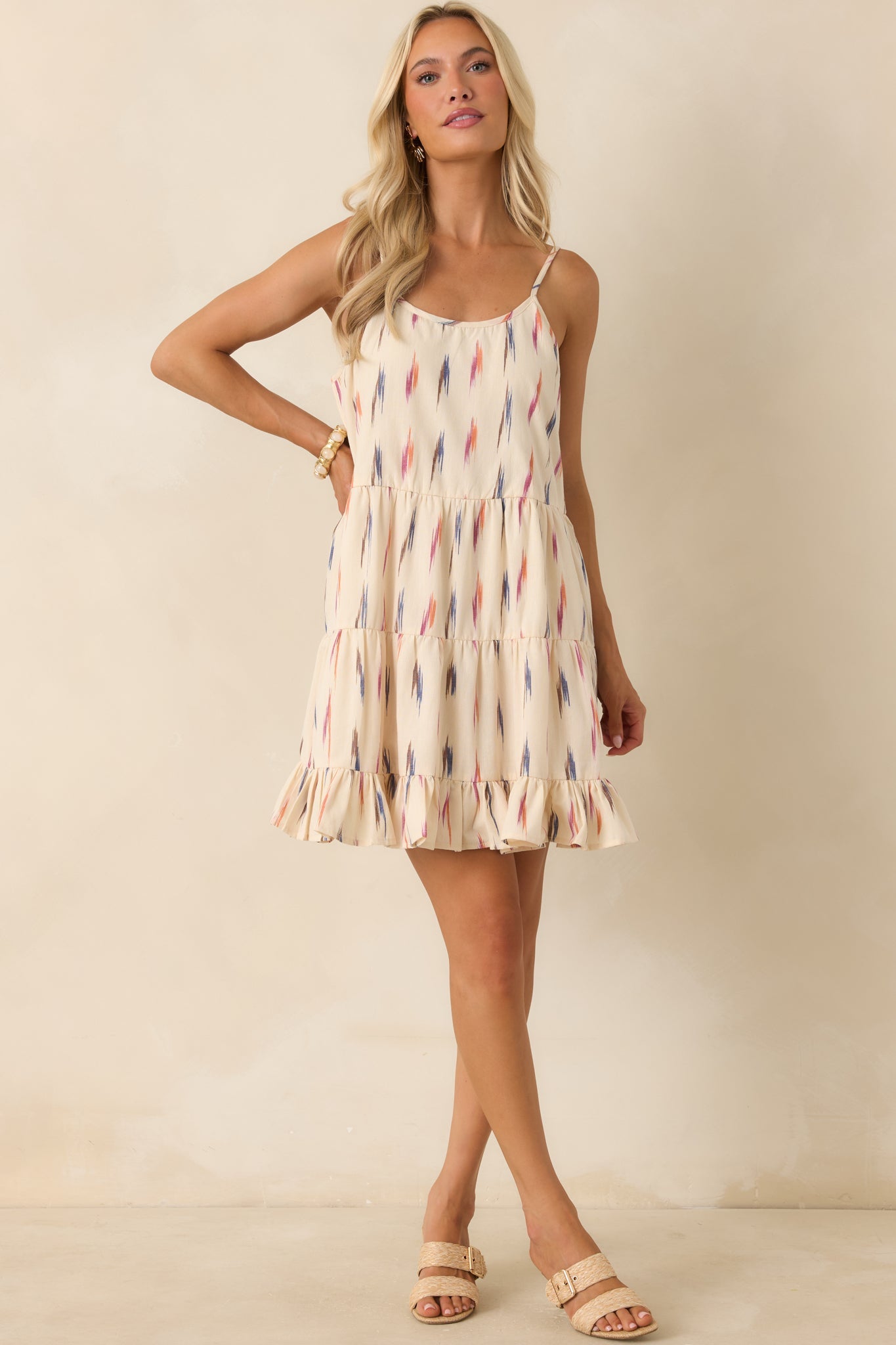 Painted Desert Ivory Multi Print Cotton Tiered Mini Dress