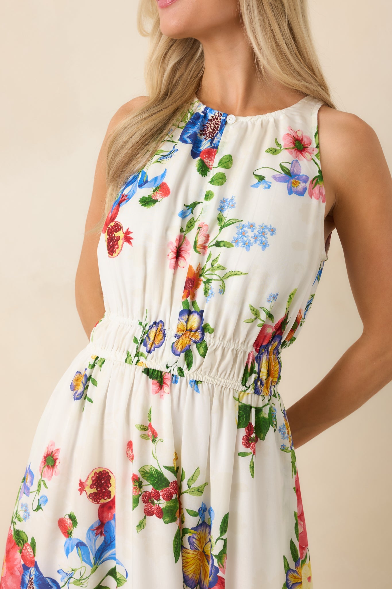 Pick Me Pretty Ivory Multi Floral Sleeveless Midi Dress