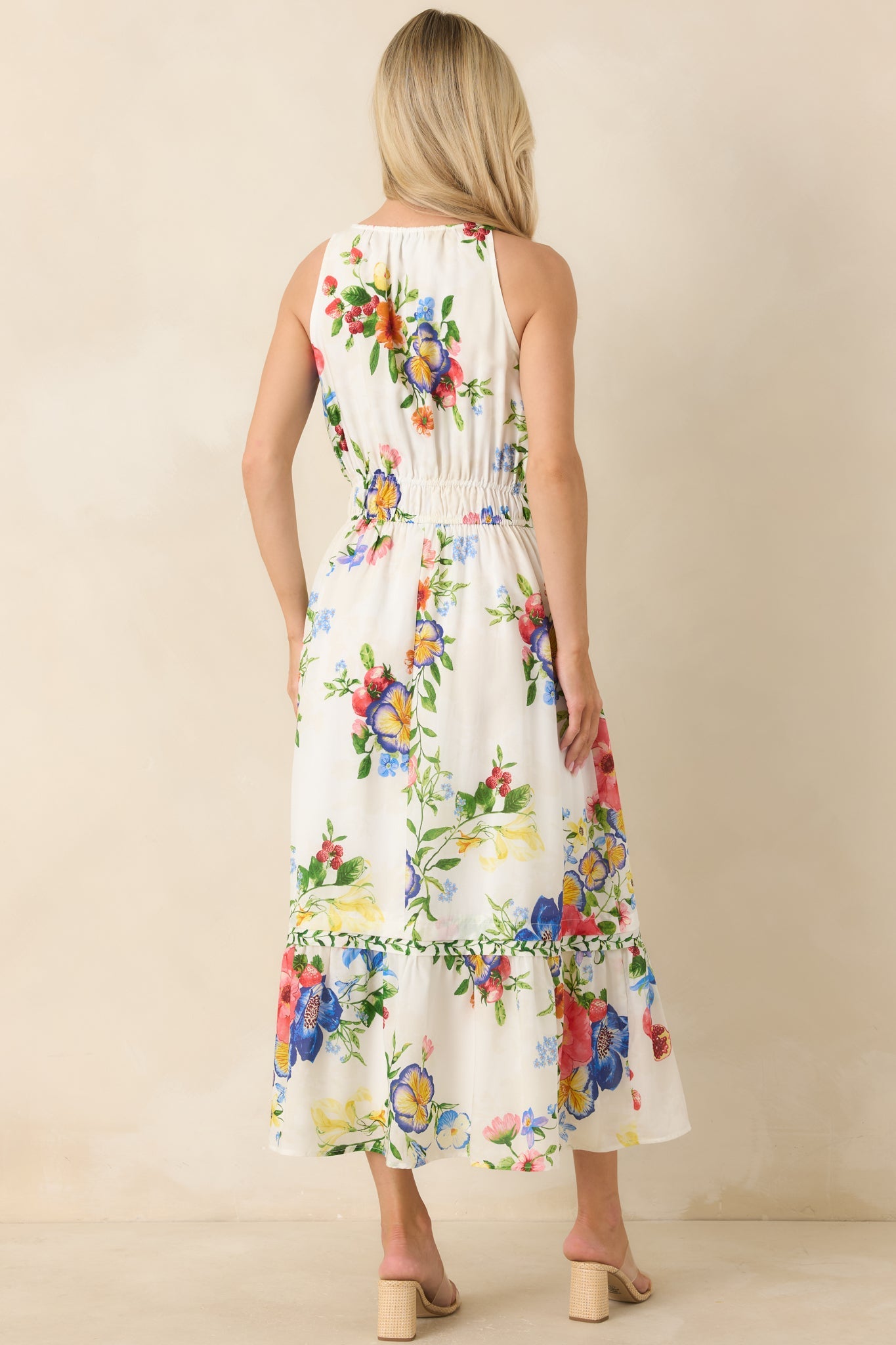 Pick Me Pretty Ivory Multi Floral Sleeveless Midi Dress