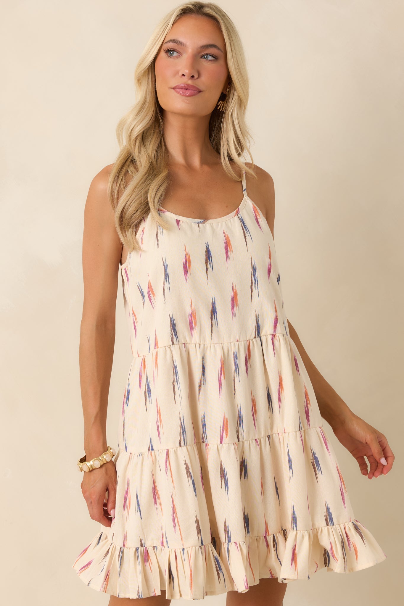 Painted Desert Ivory Multi Print Cotton Tiered Mini Dress