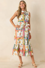 Framed in Love Multi Floral Tile Print Midi Dress