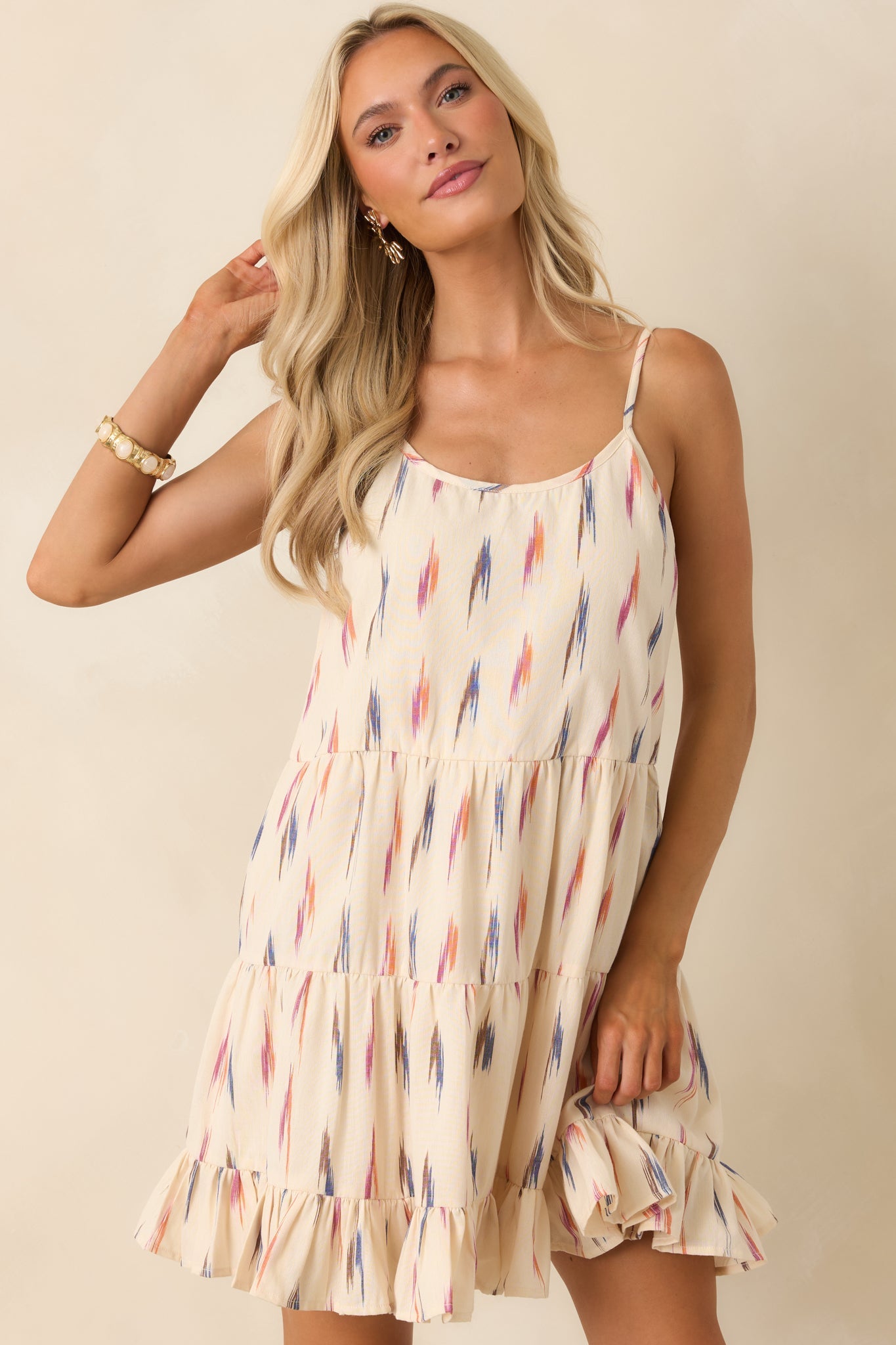 Painted Desert Ivory Multi Print Cotton Tiered Mini Dress