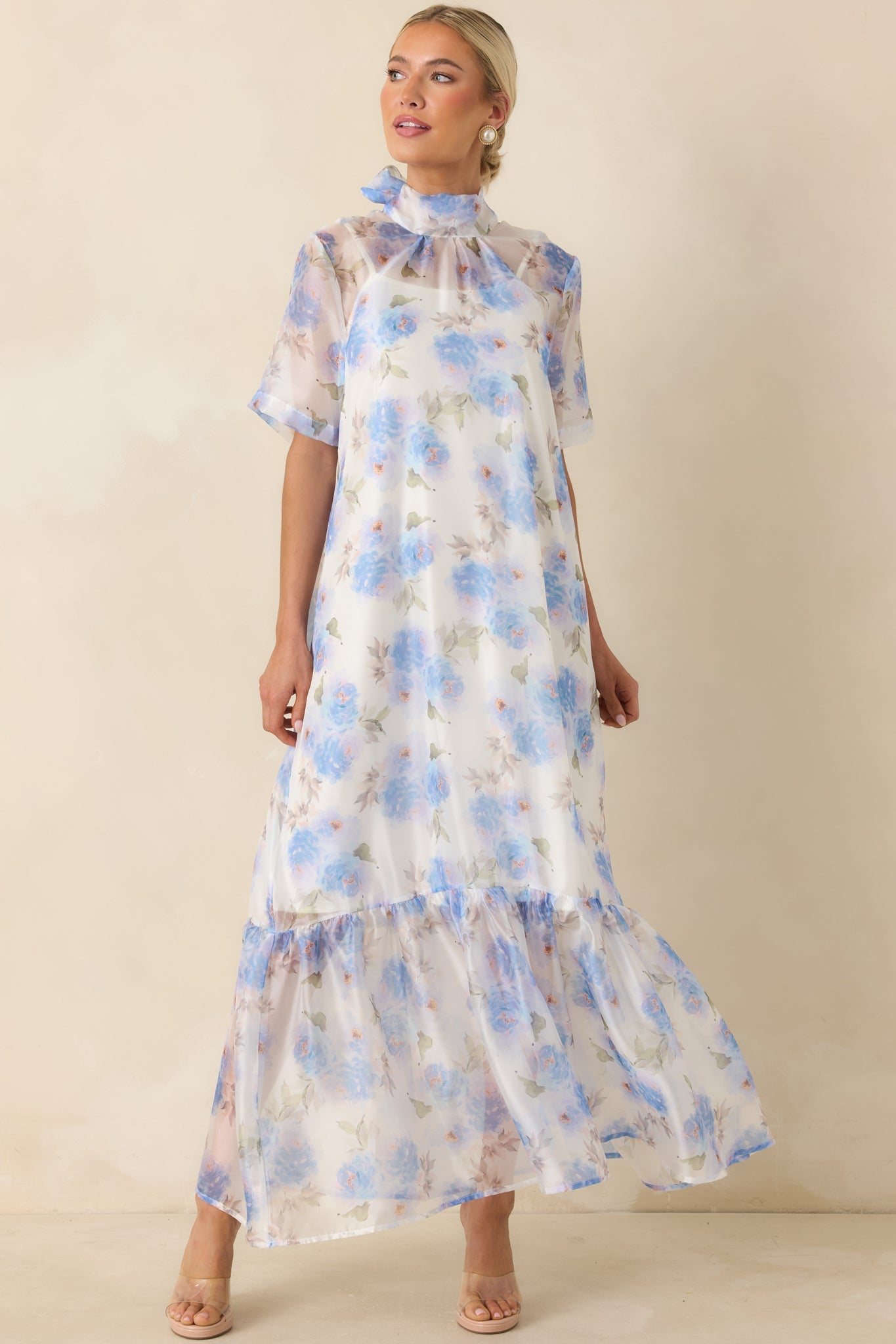 Watercolor Wishes Blue Multi Floral Tiered Maxi Dress