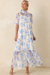 Watercolor Wishes Blue Multi Floral Tiered Maxi Dress