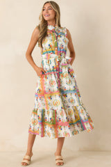 Framed in Love Multi Floral Tile Print Midi Dress