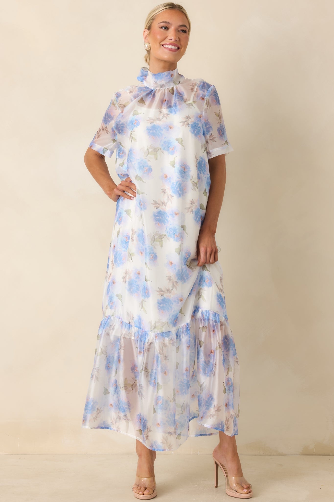 Watercolor Wishes Blue Multi Floral Tiered Maxi Dress