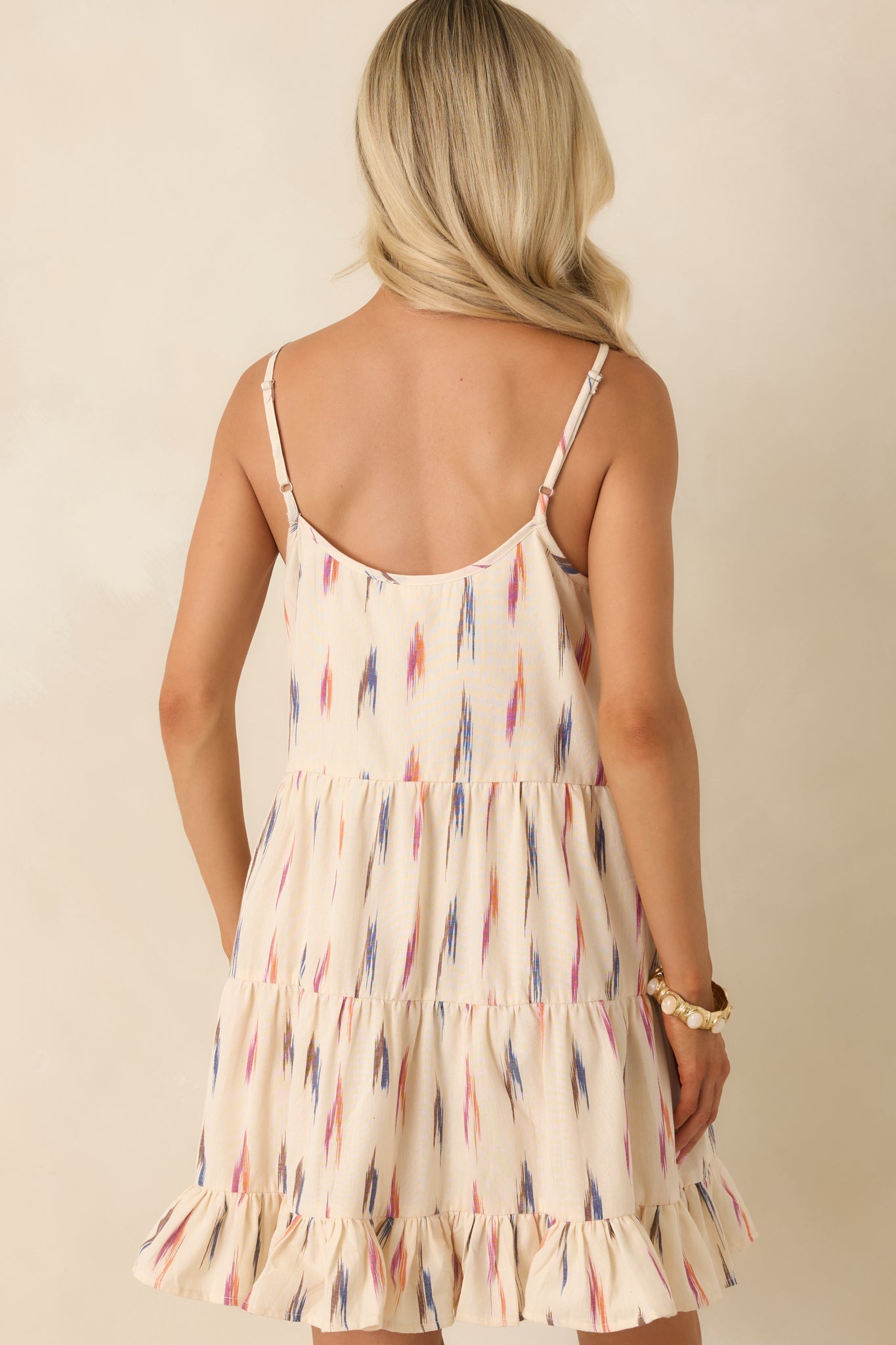 Painted Desert Ivory Multi Print Cotton Tiered Mini Dress