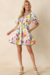 Prosperina Rylee Multi Citrus Print Linen Blend Mini Dress