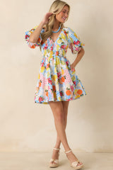 Prosperina Rylee Multi Citrus Print Linen Blend Mini Dress