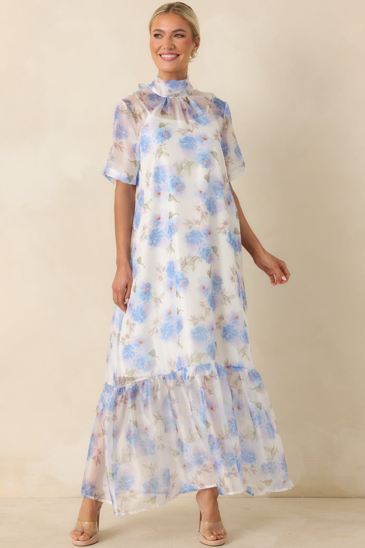 Watercolor Wishes Blue Multi Floral Tiered Maxi Dress