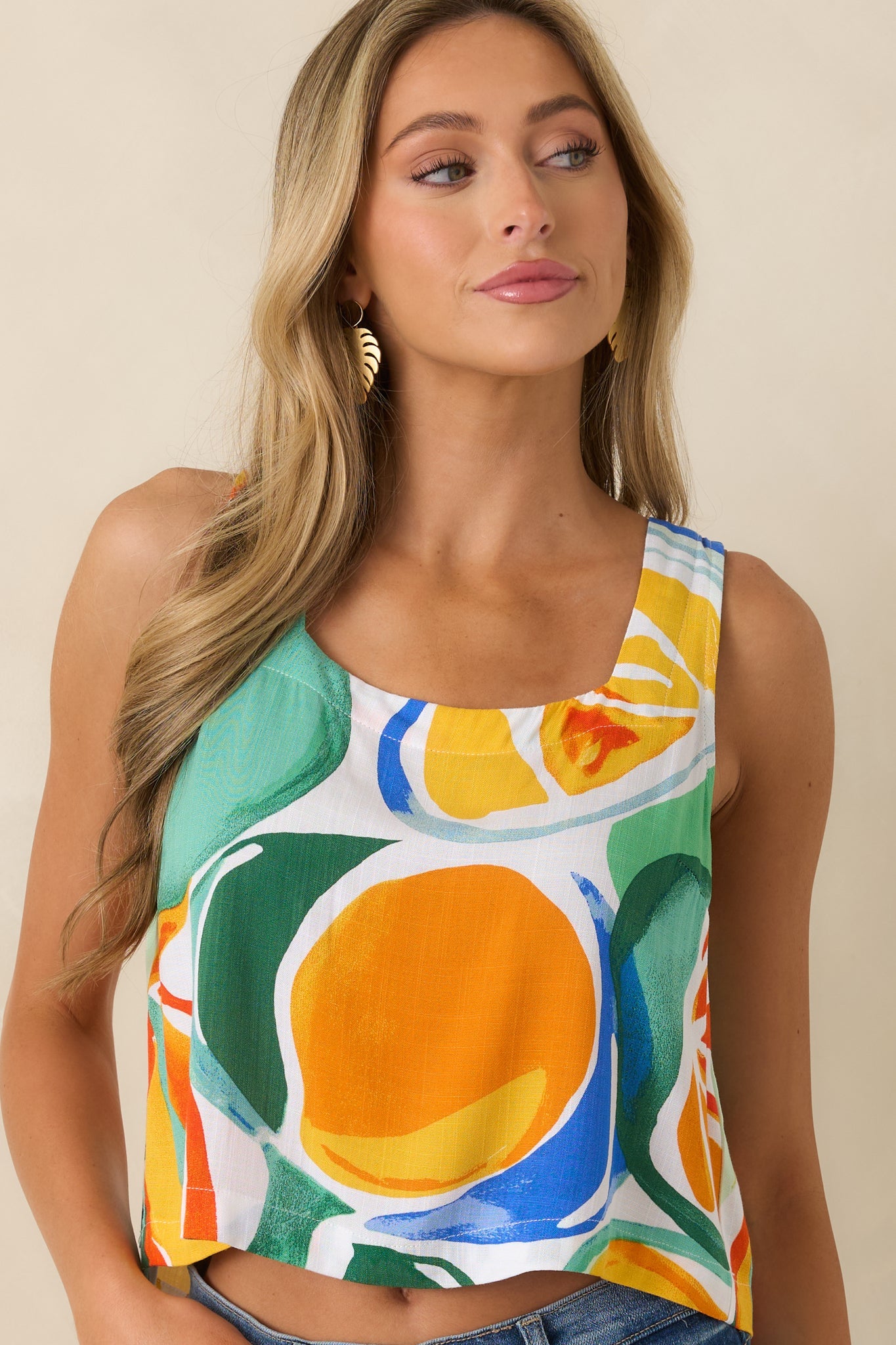 Orange You Glad Multi Citrus Print Open Back Tank