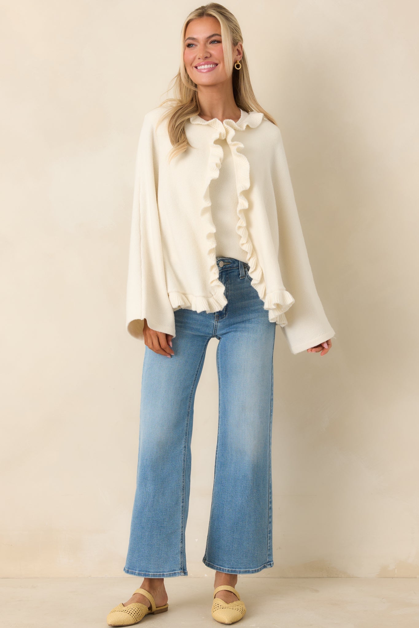 Prosperina Sabrina Ivory Ruffle Cardigan