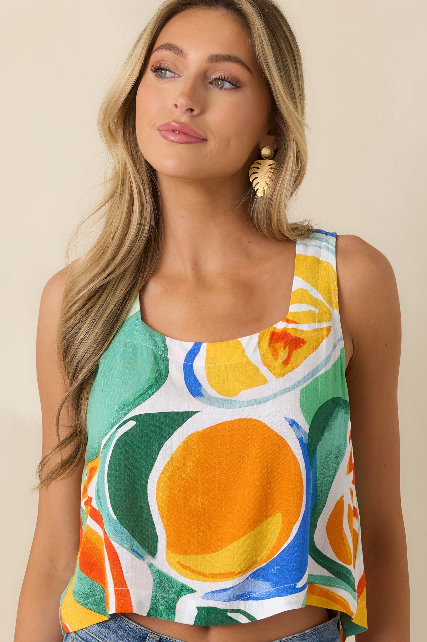 Orange You Glad Multi Citrus Print Open Back Tank