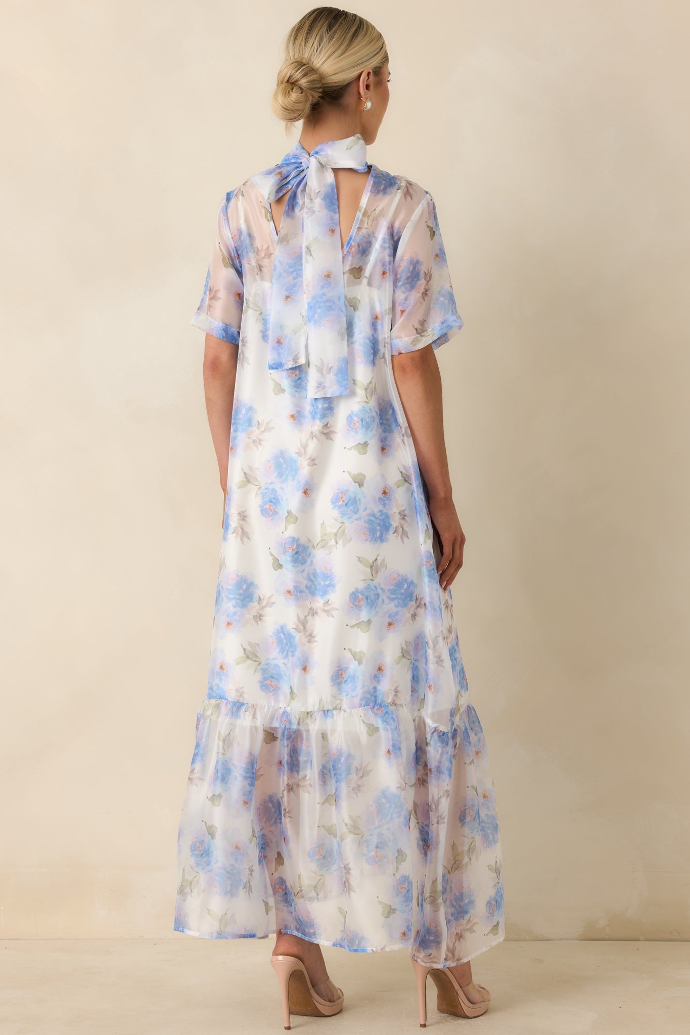 Watercolor Wishes Blue Multi Floral Tiered Maxi Dress