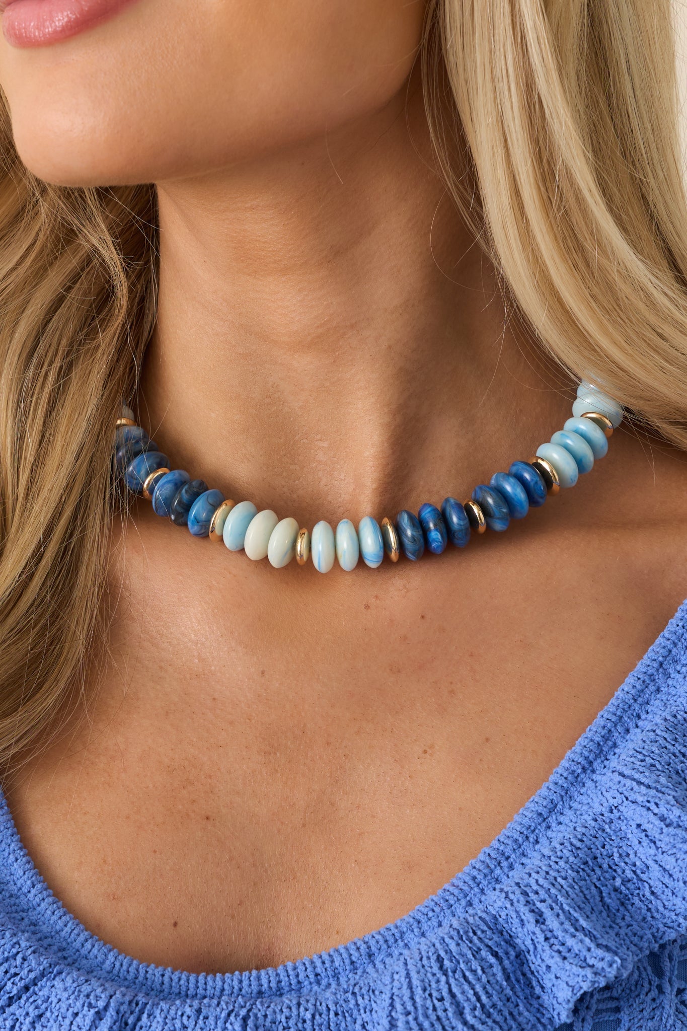 Wander Often Blue & Gold Beaded Necklace