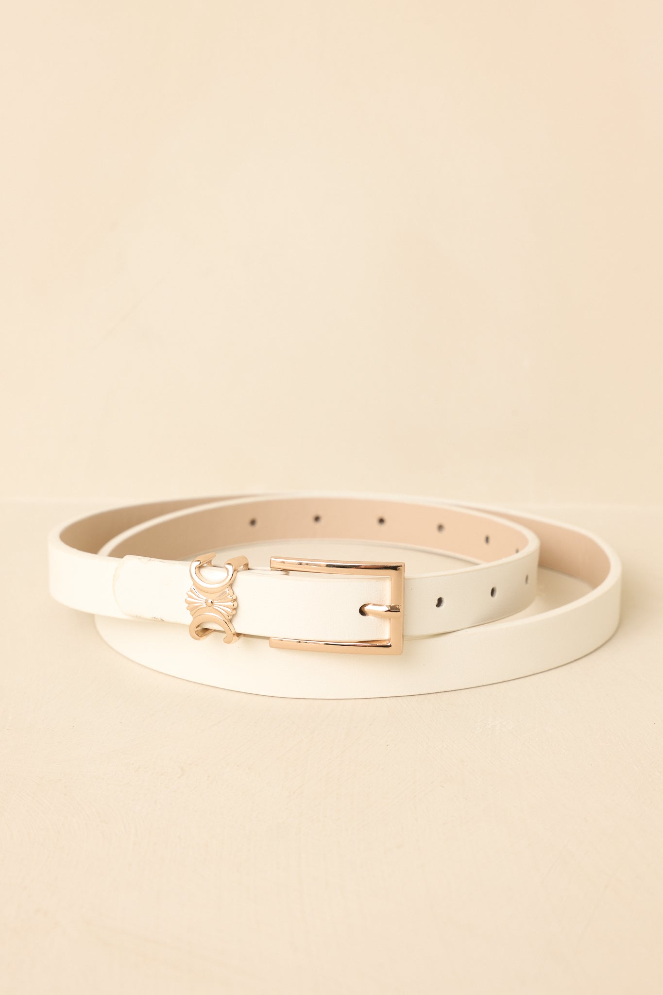 Polished & Poised White Faux Leather Gold Accent Slim Belt