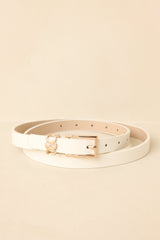 Polished & Poised White Faux Leather Gold Accent Slim Belt
