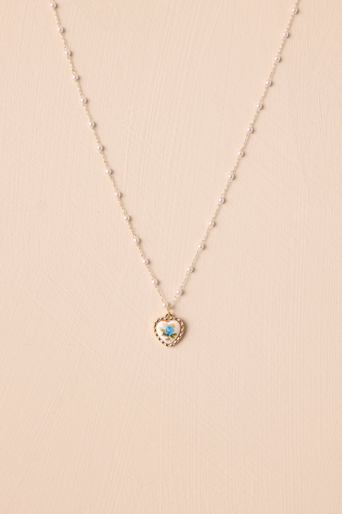 Feeling Connected Blue Floral Heart Faux Pearl Necklace