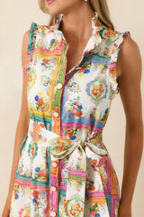 Framed in Love Multi Floral Tile Print Midi Dress