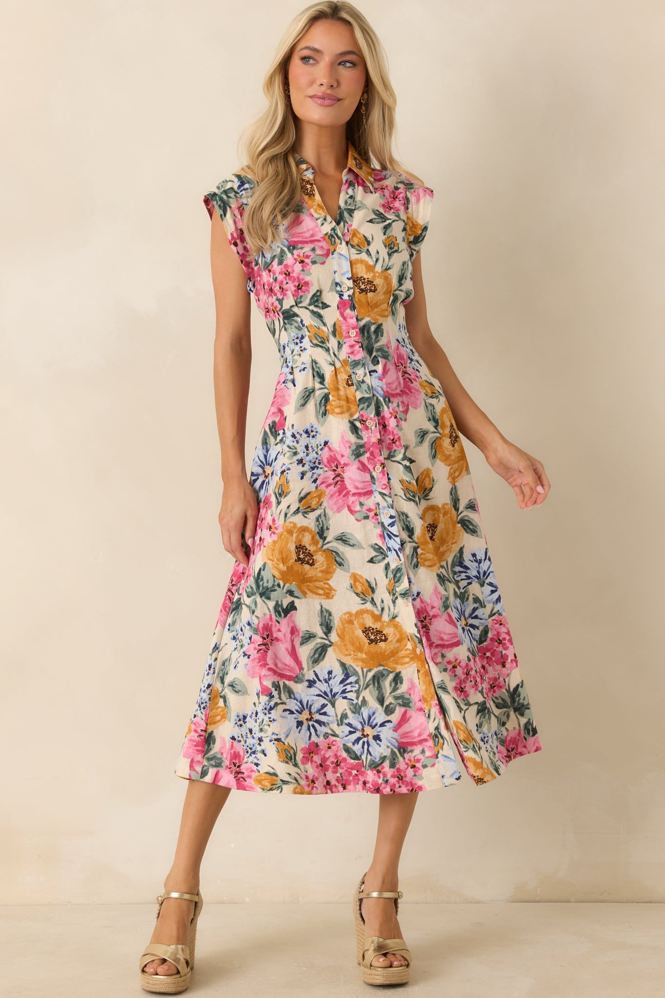 Sweet Garden Melody Ivory Multi Floral Midi Dress