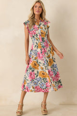 Sweet Garden Melody Ivory Multi Floral Midi Dress