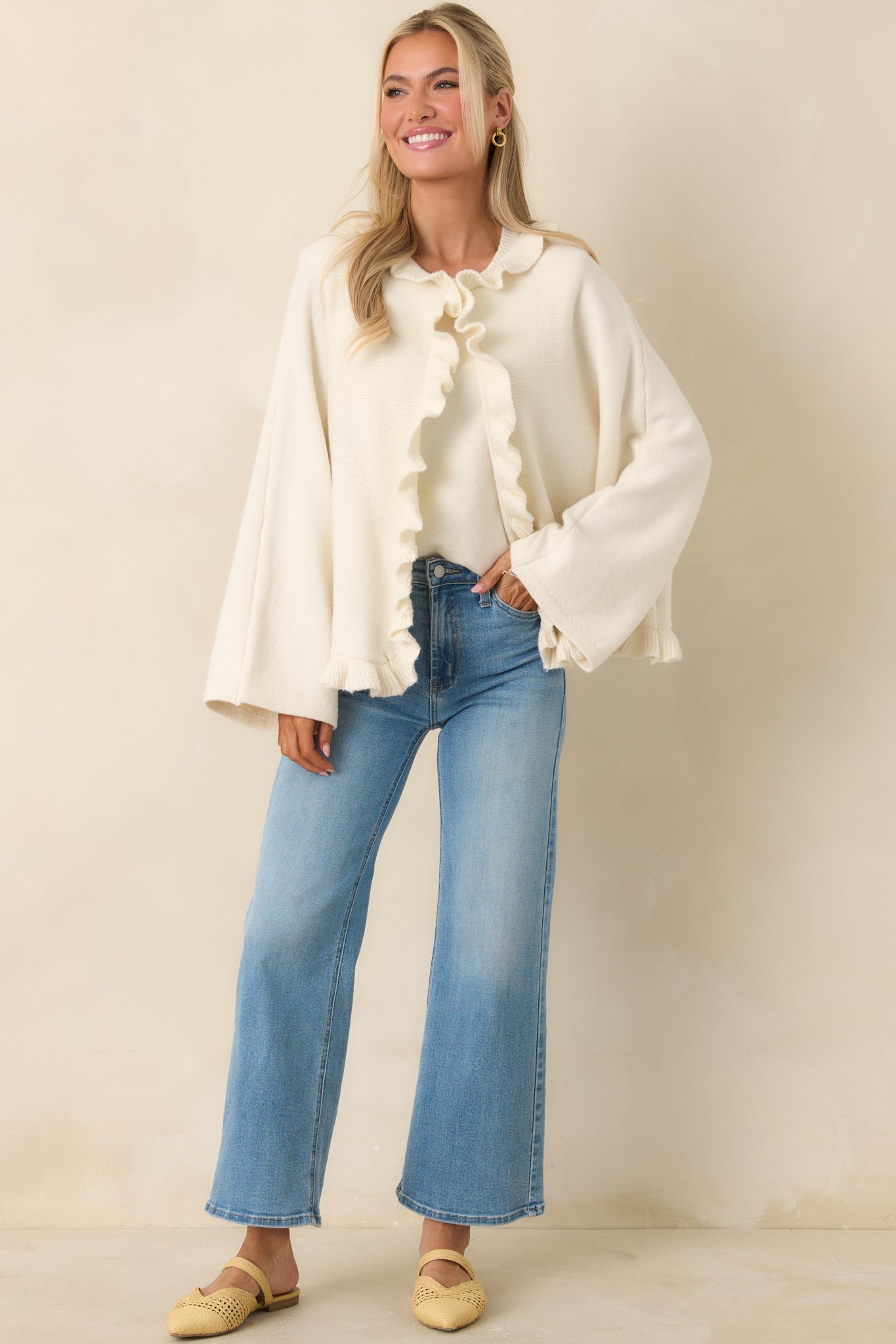 Prosperina Sabrina Ivory Ruffle Cardigan