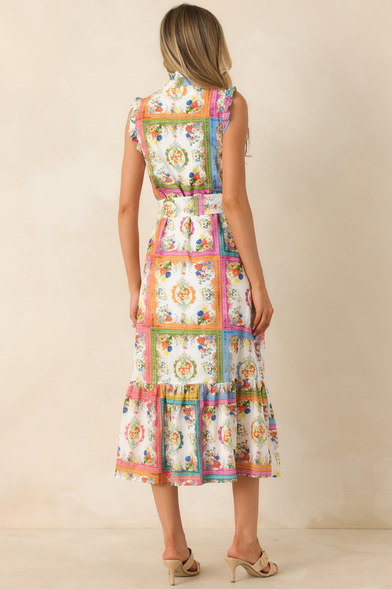 Framed in Love Multi Floral Tile Print Midi Dress
