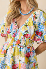 Prosperina Rylee Multi Citrus Print Linen Blend Mini Dress