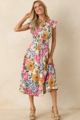 Sweet Garden Melody Ivory Multi Floral Midi Dress