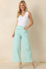 Cool As Can Be Aqua Blue & Mint Gingham Cotton Wide Leg Pants
