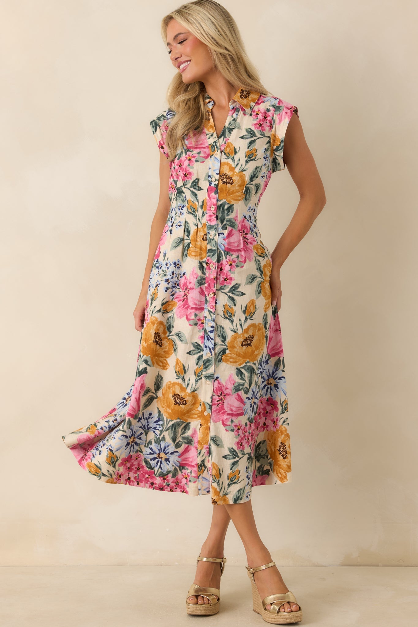 Sweet Garden Melody Ivory Multi Floral Midi Dress
