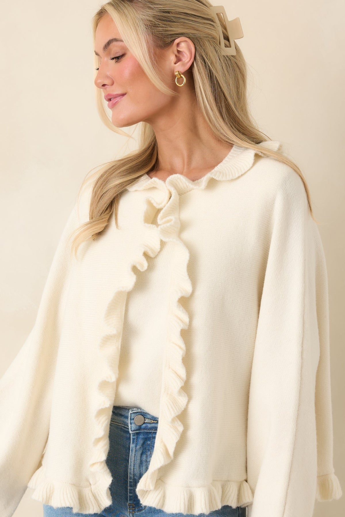 Prosperina Sabrina Ivory Ruffle Cardigan