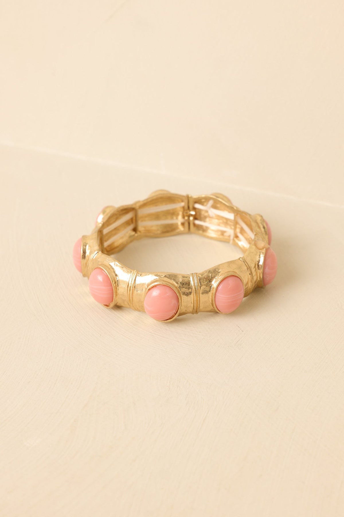 Just My Luck Gold & Pink Sculpted Cabochon Stretch Bracelet