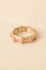 Just My Luck Gold & Pink Sculpted Cabochon Stretch Bracelet