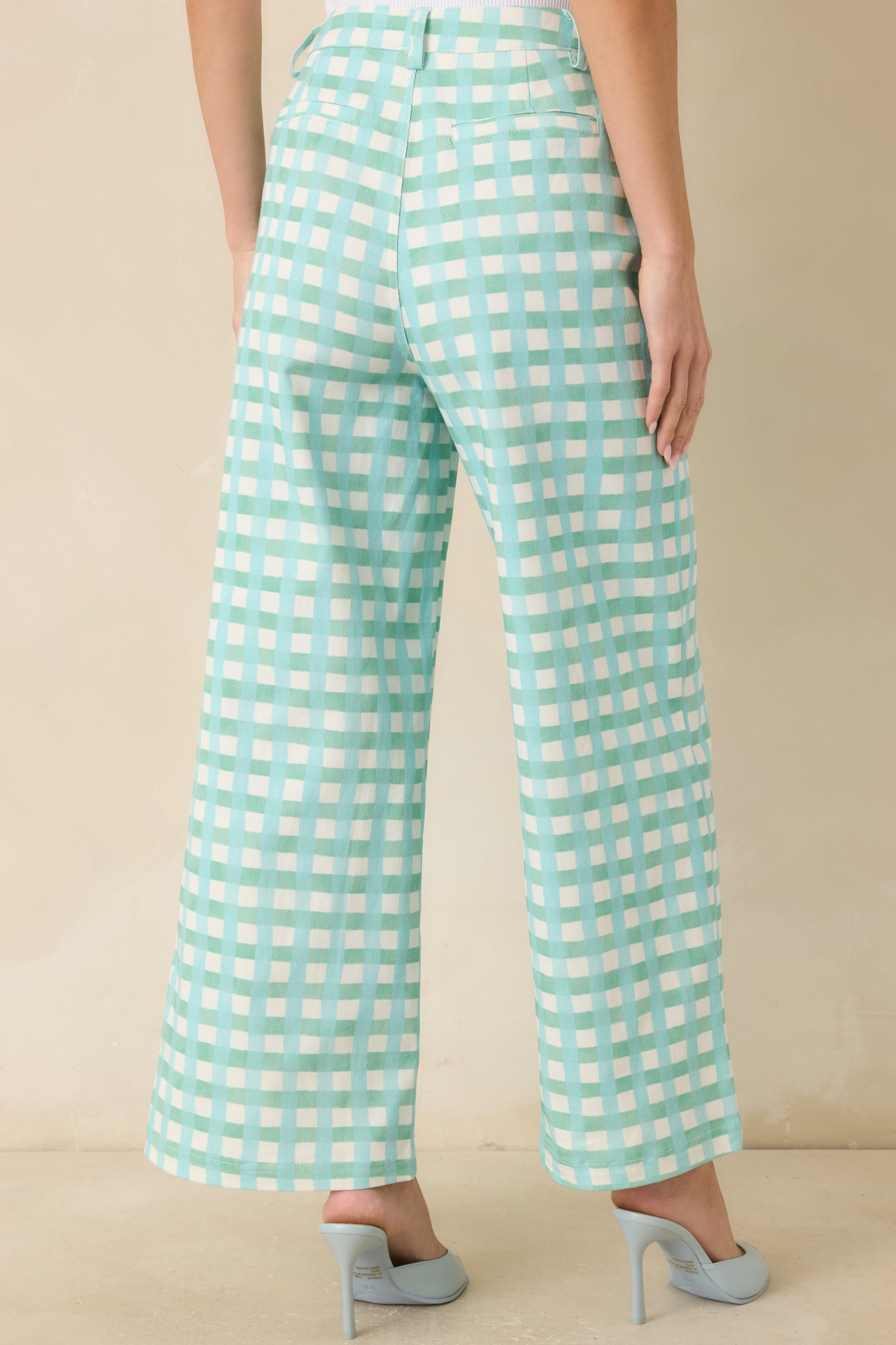 Cool As Can Be Aqua Blue & Mint Gingham Cotton Wide Leg Pants