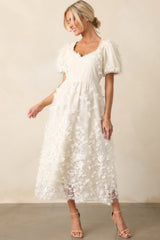 Daffodils & Daydreams Ivory Floral Puff Sleeve Maxi Dress