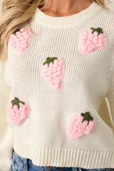 Berry Patch Picnic Ivory Crochet Strawberry Sweater