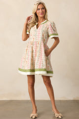 Lush With Life Green Floral Cotton Mini Dress