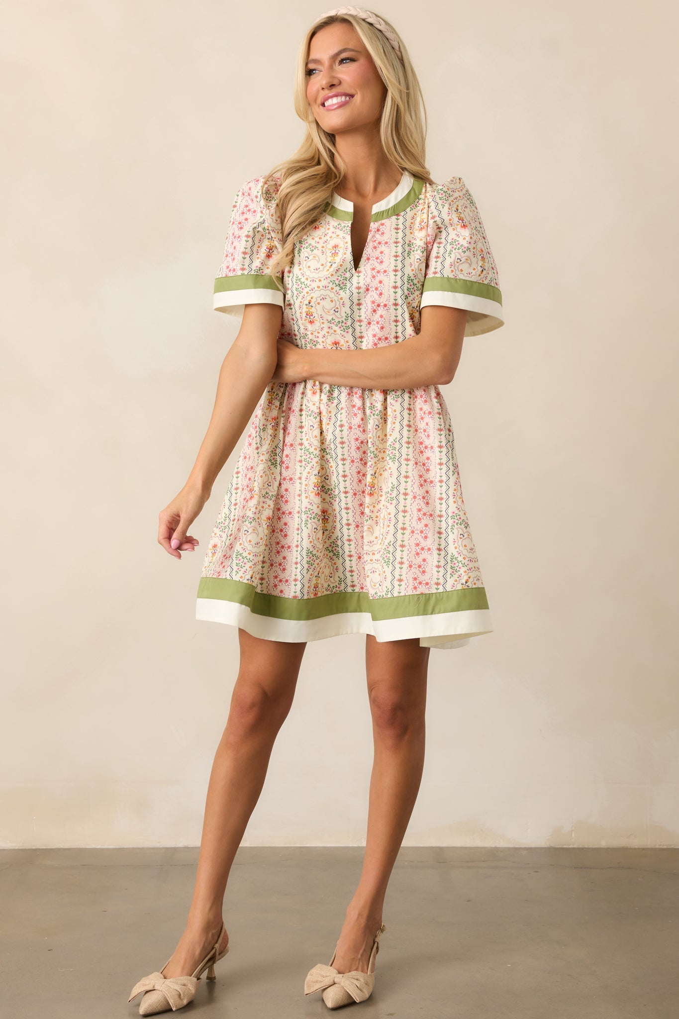 Lush With Life Green Floral Cotton Mini Dress
