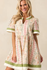 Lush With Life Green Floral Cotton Mini Dress