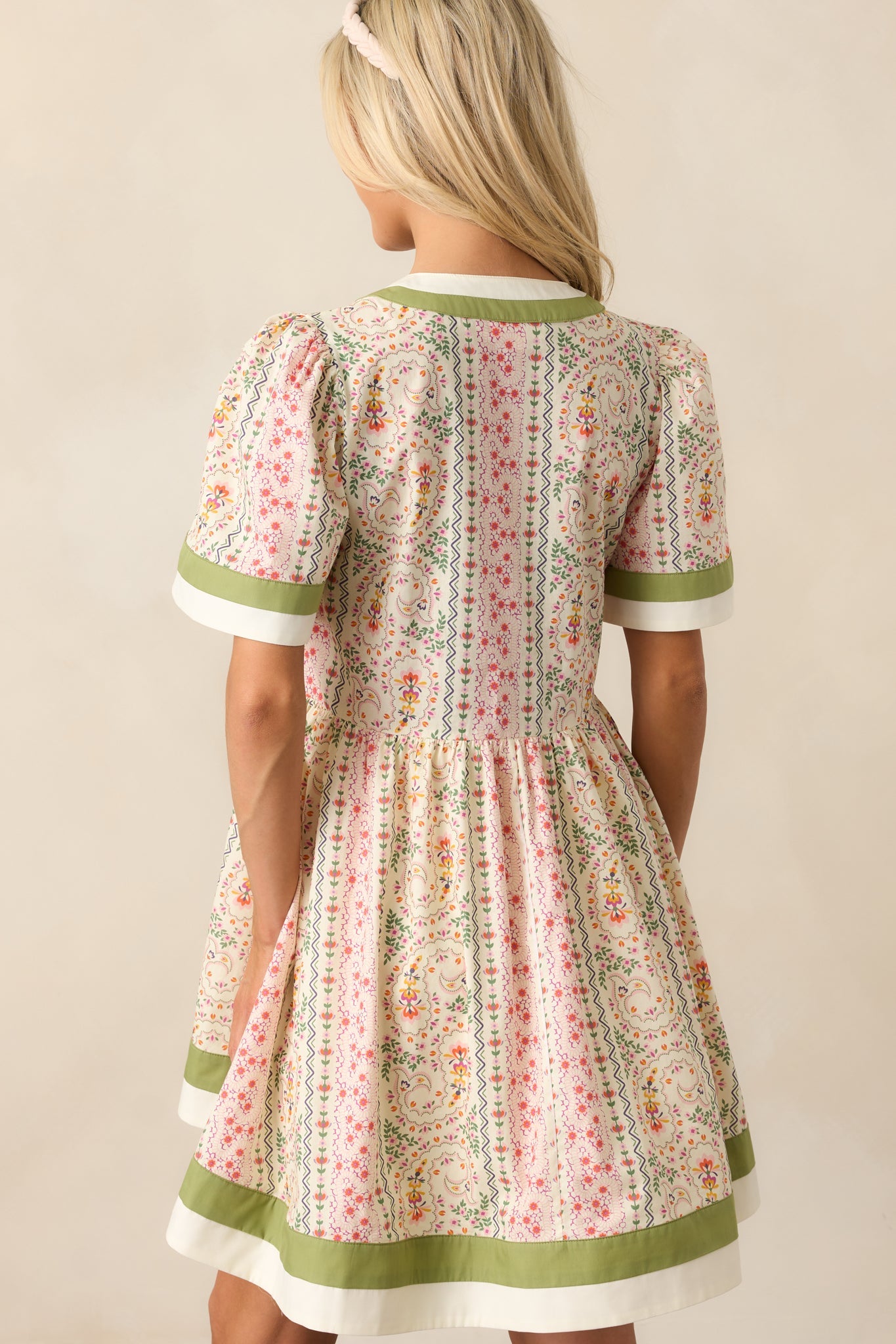 Lush With Life Green Floral Cotton Mini Dress