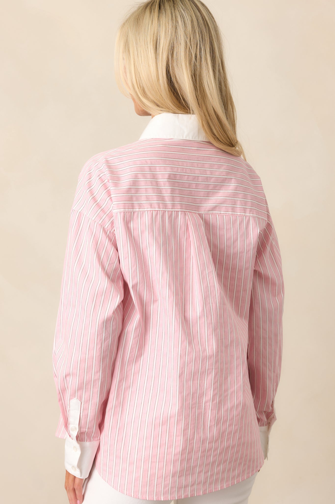 A Natural Leader Pink Stripe Cotton Oxford Button Up Top