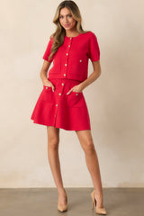 Every Moment Matters Red Button Front Mini Skirt