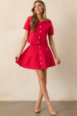 Every Moment Matters Red Button Front Mini Skirt
