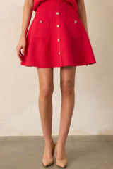 Every Moment Matters Red Button Front Mini Skirt